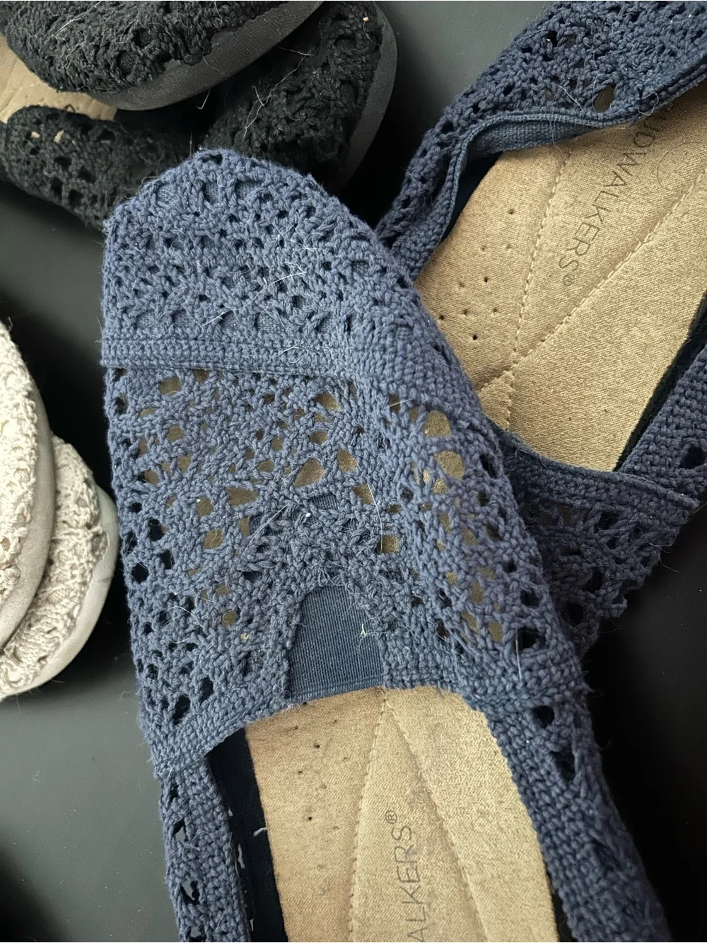 cloudwalkers Women's Crochet Slip-On Flats in Beige, Black & Navy Blue
